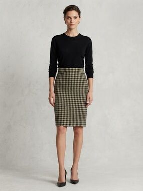 BASILE Italy Women’s 40 100% Virgin Wool Houndstooth Pencil Skirt Vintage